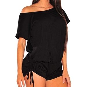 L Women's Loose Off Shoulder Black Romper Jumpsuit